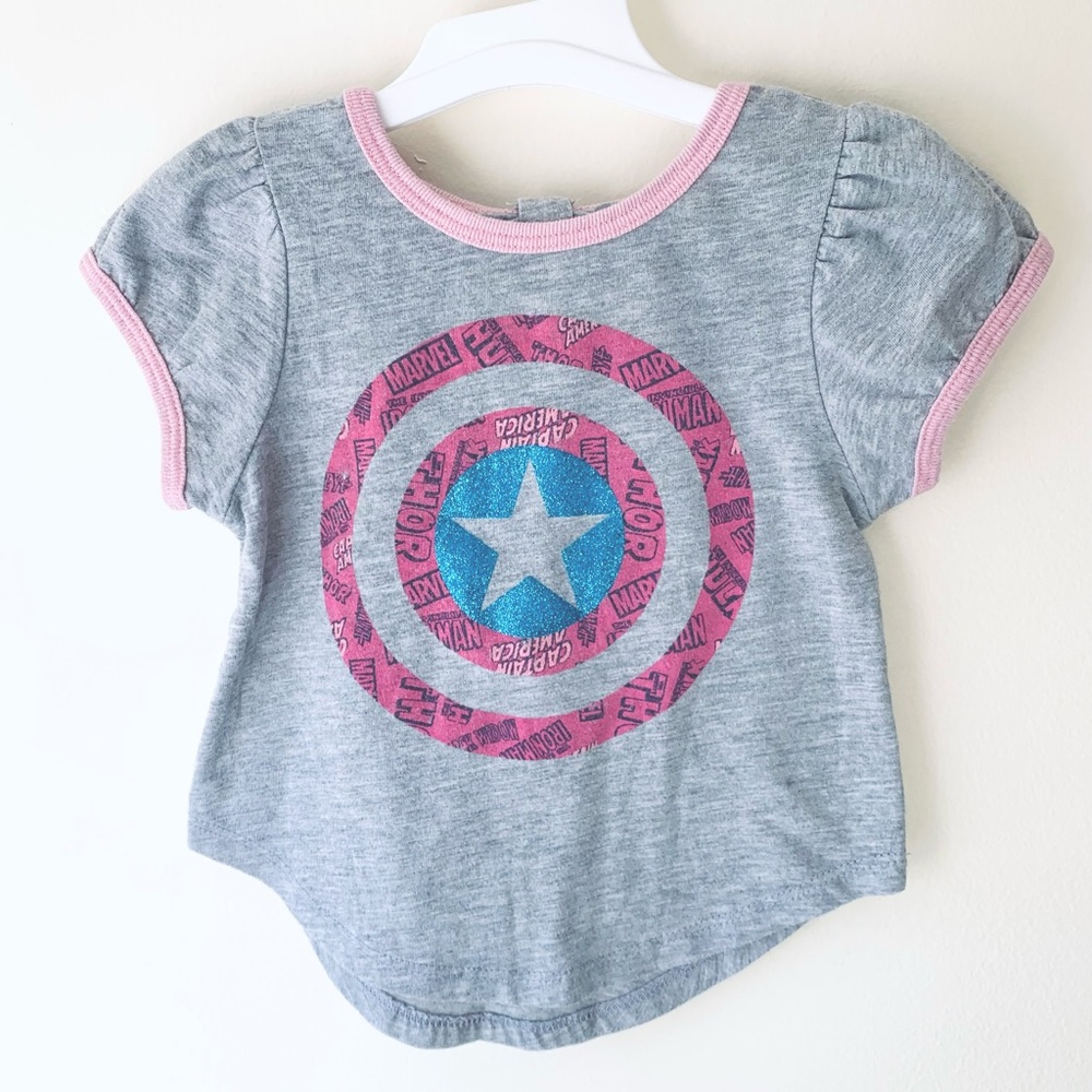 Marvel Baby Girls Gray & Pink Captain America Glitter Star T-Shirt, 12-18M